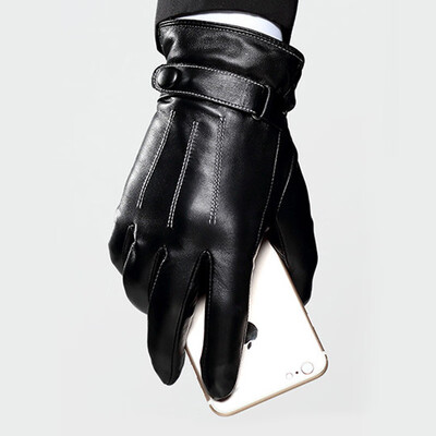 

HAUTTON embroidered line mens gloves warm gloves wear solid color gloves 9473ST005 black