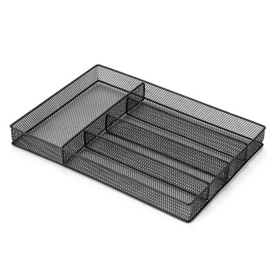 

5-Compartments Mesh Metal Cutlery Flatware Tray Organizer Forks Spoons Knives Utensil Storage Basket Holder Desktop Organizer--Bla