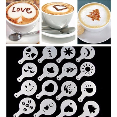 

16PCSset Plastic Cafe Foam Spray Template Barista Stencils Decoration Tool Garland Mold Fancy Coffee Printing Flower Model