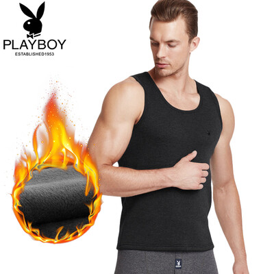 

Playboy warm vest men thickening plus velvet bottoming round neck autumn&winter shirt youth middle-aged cotton vest male black L