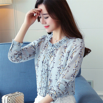 

2018 Women Printing Chiffon Blouses Long Sleeve Female Shirts