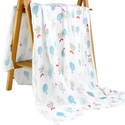 

Tong Yan baby towel cotton soft gauze bath towel newborn two layers of gauze wrap gauze blanket 120120 fresh fish