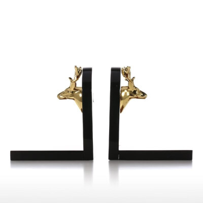 

Bookends Decorated with Golden Deer Head Art Bookends Wooden 1 Pair Study Room Ornament Office Decor
