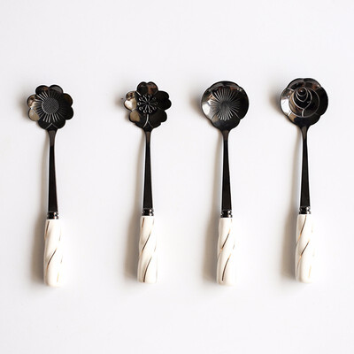 

STRUST 4pc set stainless steel porcelain Creative Flower coffee spoon set tea spoon set stirring spoon set