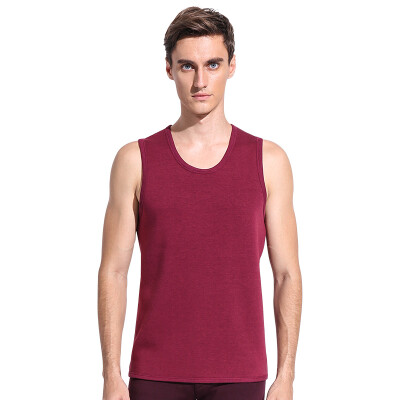 

Langsha warm vest mens mens velvet no trace light warm sanding autumn&winter shirts thick round neck wine red L 170 yards