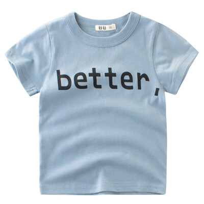 

Short Sleeve Cotton T-Shirt For Boy Girl Round Neck Tops Summer Kids Clothes BETTER Letter Printing Shirt Tee Blue 140