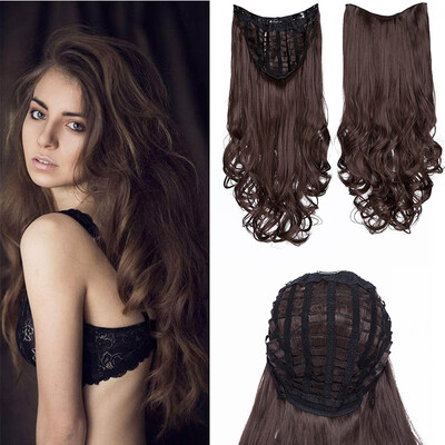 

U Shape Part Half Head Wig Clip In Hair Extension Full Head One Piece Invisible 7 clips With Wig Net Synthetic Straight Curly