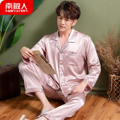 

Antarctic pajamas mens ice silk spring&autumn simulation silk long sleeves can be worn outside the summer Korean casual young students mens home service suits NAS5X20051JD-2 champagne letter L