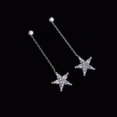

NeillieN pure copper micro-inlaid zircon pentagram pendant long earrings 925 sterling silver earrings