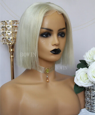 

BOWIN Short Bob Cut Grey Color Lace Frontal Wig Cambodian Hair