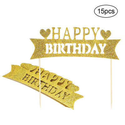 

15pcs Glitter Paper Happy Birthday Cake Topper Birthday Party Celebration Cupcake Dessert Decoration Supplies--Mix Colors