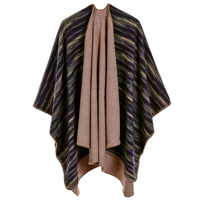

Women Poncho Scarf Cardigan Colorful Ombre Striped Warm Cape Shawl Long Scarves Pashmina Outwear