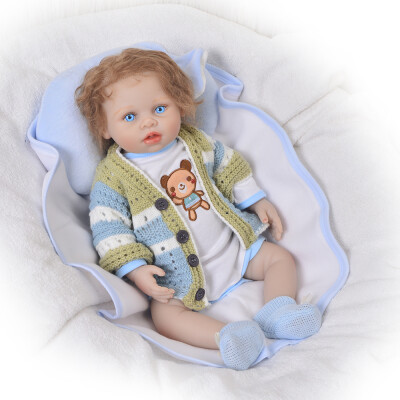 

Realistic 11 Inch Doll Baby Toy Full Silicone Body Lifelike Reborn Boy Dolls With Blue Bear Clothes Kids Birthday Gift