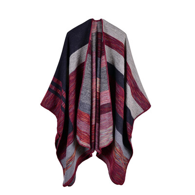 

New Women Knitted Poncho Cape Contrast Stripe Oversized Cardigan Sweater Long Shawl Scarf Cashmere Pashmina