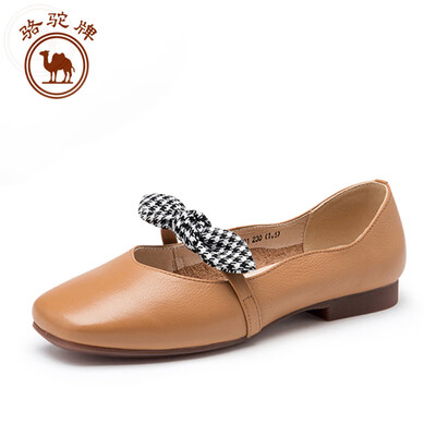 

Camel single shoes womens fashion casual leather bow shallow mouth comfortable flat bottom W91504521 apricot 36230 yards
