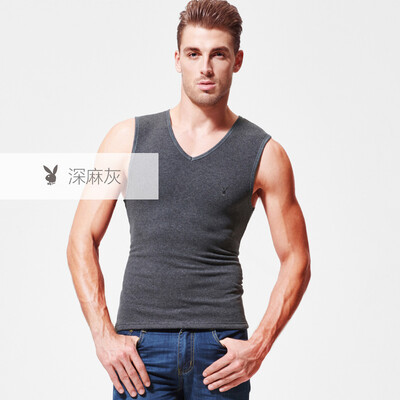

Playboy PLAYBOY warm vest men plus velvet thickening mens bottoming shirt underwear shirt winter cotton Slim middle-aged deep gray ash XXL