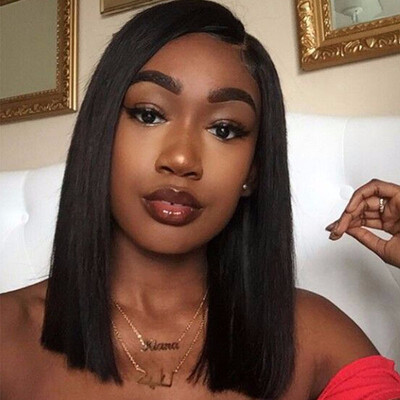

Side Part Straight Bob Lace Front Wig Pre-Plucked Hairline Human Hair Full Lace Wig Short Blunt Cut Wig For Black Women Baby Hair