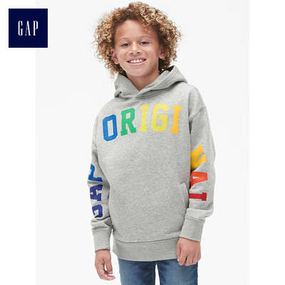 

GAP flagship store childrens clothing boy hoodie pullover letter print sweater 399943 light gray ash 160cm