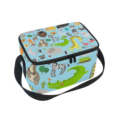 

ALAZA Lunch Box Insulated Lunch Bag Large Cooler Animal Cartoon World Blue Tote Bag