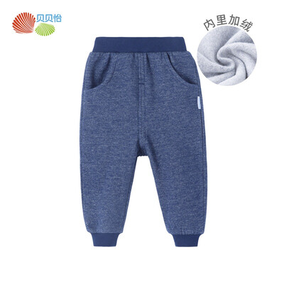 

Beibei Yi boys pants plus velvet warm casual pants 2018 autumn new imitation denim pants 183K245 dark blue 6 months height 66cm