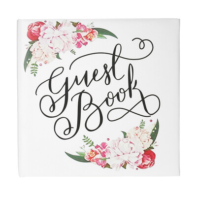 

72-Pages White Floral Satin Cover Wedding Guest Book Hardcover Double-Sided Wedding Guestbook