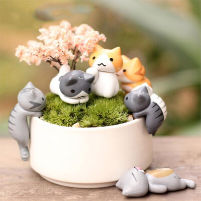 

6pcs Mini Cute Cartoon Lucky Cats Small Decorations Micro Landscape Potted Plant Decorative Ornaments
