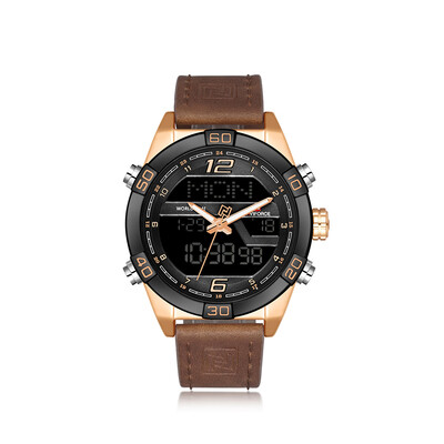 

NAVIFORCE NF9128 Luxury Brand Watch Life Waterproof Quartz Wrist Watch Male Genuine Leather Watch LED Display Watch