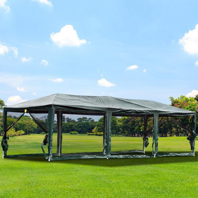 

10 x 30 Gazebo Canopy Cover Tent with Removable Mesh Side Walls - Green