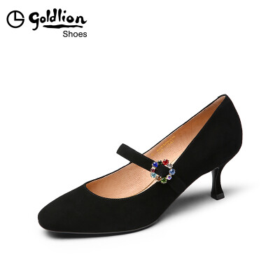 

Goldlion ladies round head high-heeled shallow mouth Mary Jane single shoes 62091008001P-black - 36 yards