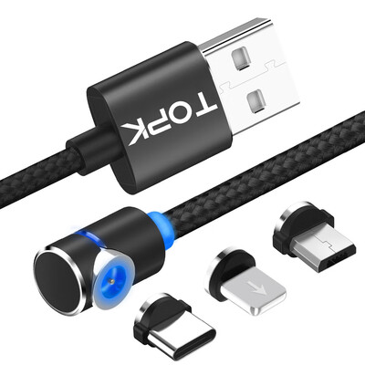 

TOPK RLine- 90 Degree  Type Magnetic Cable Nylon Braided LED Magnet Cable & Micro USB Cable & USB Type-C USB C Cable