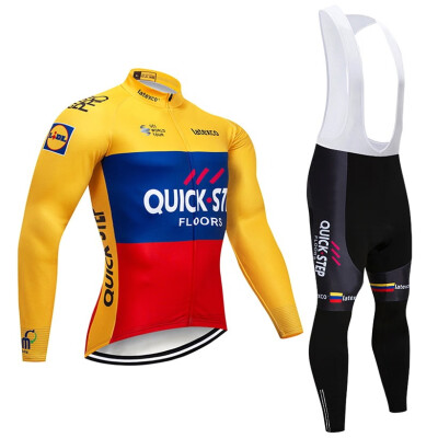 

Quick step 2018 pro team mens winter thermal fleece cycling jersey bib pants kit ropa ciclismo invierno bicycle bike clothing set