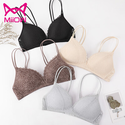 

Cat MiiOW no steel ring thin cup bra sexy lace beauty back gathered bra girl small chest seamless underwear W5063 brown 70B