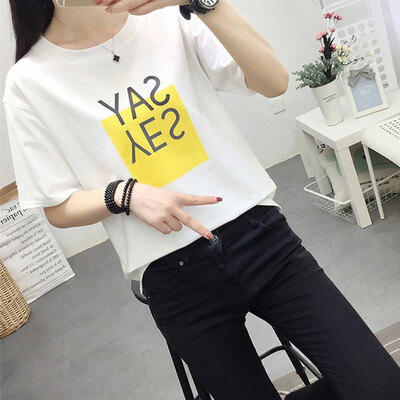

JOY OF JOY Jingdong Womens 2019 Short Sleeve Fashion T-Shirt Female Korean Small Fresh Tops Letter Print Short Sleeve T-Shirt Women JWTD191799 White 2XL
