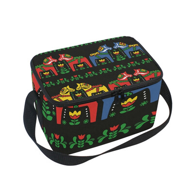 

ALAZA Insulated Lunch Box Swedish Dala Horse Folk Lunch Bag for Men Women Portable Tote Bag Cooler Bag