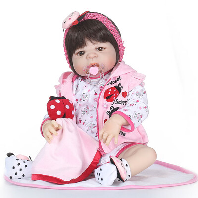 

Reborn Baby Girl Doll 22 inch Soft Full Silicone Vinyl Body Lifelike Toddler Doll Play House Bath Toy Gift for ages 3 With Pink