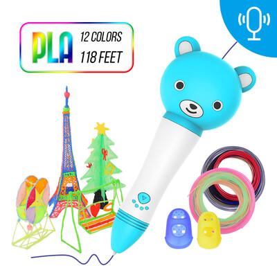 

3D Pen with PLA Filament Refills Voice Prompts 3D Printing Drawing Pen Extruding Speed Control Perfect Gift for Kids Adults DIY Ar
