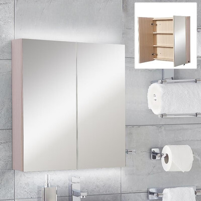 

25"x27" Double Door LED Bathroom Mirror Medicine Cabinet - Oak White