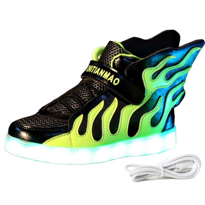 

Charging Children LED Lights Shoes Flashing Boys Flame Wing Shoes Girls Sports Sneakers High Cut Warm Ankle Shoes with USB