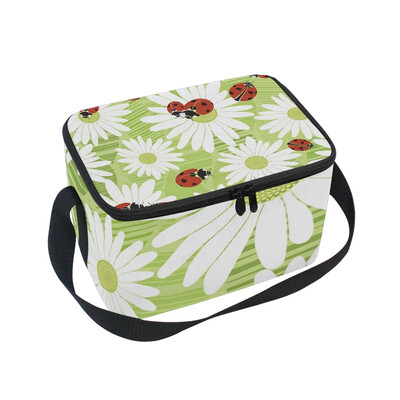 

ALAZA Lunch Box Flowers Of Chamomile And Ladybirds Insulated Lunch Bag Large Cooler Tote Bagfor Men Women