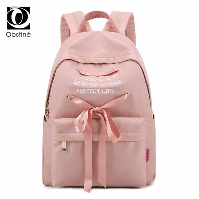 

Cute Bow Youth Backpack School Bag for Girls Nylon Waterproof Backpacks Women Large 14 Inch Laptop Bagpack Pink Daypack Female