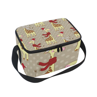 

ALAZA Lunch Box Insulated Lunch Bag Large Cooler Giraffes Wear Hat Tote Bag