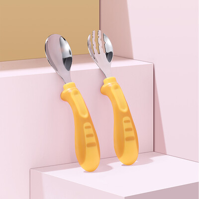 

Youdao Little Bee Stainless Steel Set Spoon Fork Child Baby Tableware Baby Training Spoon With Box Cherry Powder