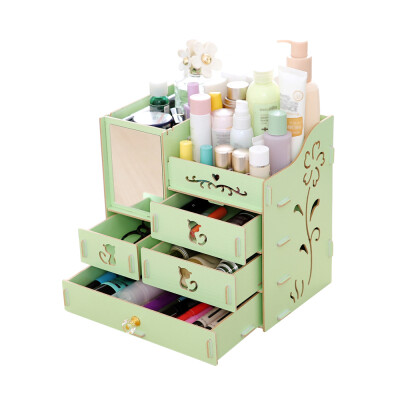 

Multifunctional Desktop Storage Box Assembly Wooden Large Capacity Makeup Cosmetic Storage Box with Mirror Multi Drawers DIY Jewel