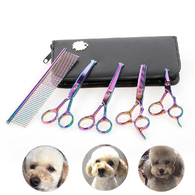 

Grooming Scissors Kits Pet Groom Hair Tool Stainless Steel Trimmer Curved&Cutting&Thinning Shears Kit with Pet Grooming Comb