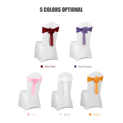 

10pcs Wedding Flower Chair Sashes Elastic Spandex Organza Chair Sash Covers Wedding Banquet Supplies Decorations--Dark Purple