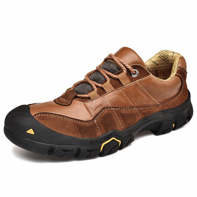 

Mens outdoor waterproof hiking shoes leather non-slip shock absorption lightweight breathable comfortable walking shoes