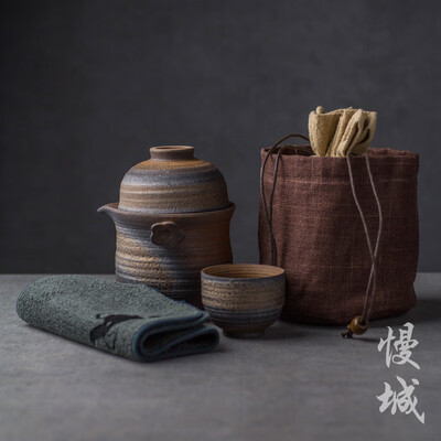 

Simple Ceramic Travel Gongfu Tea Set Teapot & Two Teacups In Cotton Bag