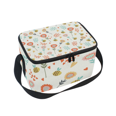 

ALAZA Insulated Lunch Box Bee And Floral Background Lunch Bag for Men Women Portable Tote Bag Cooler Bag