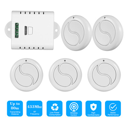 

433MHz Universal Wide Voltage AC 85V-250V 1CH Wireless Remote Control Switch Receiver Module 10A Relay&5PCS 2 Key RF 433MHz Tr