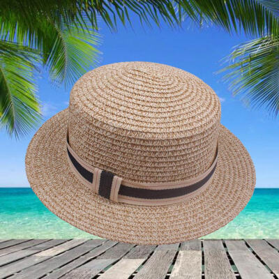 

New Fashion Women Straw Hat Ribbon Trim Wide Brim Summer Sun Beach Holiday Cap Fedora Trilby Hat